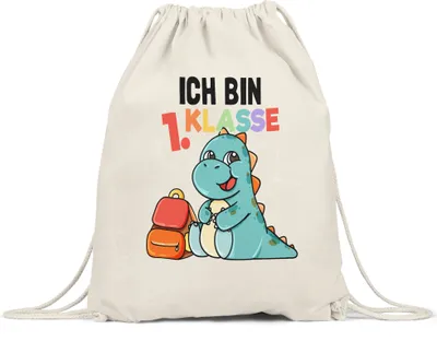 Produktbild von Ich Bin 1. Klasse Turnbeutel Gymsack  Süßes Dino Motiv T-Rex Schulkind Einschulung Geschenk