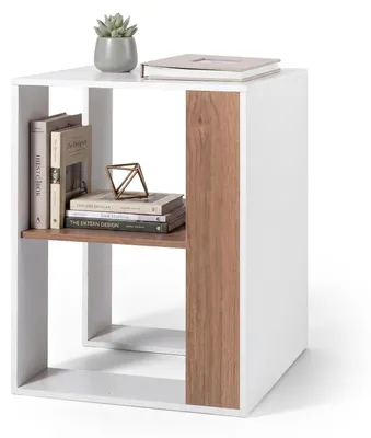 Zdjęcie produktu dla Stolik pomocniczy COSTWAY z drewna, stolik nocny z 2 półkami, stolik kawowy z półką, stolik do salonu, mały stolik do biura, salonu, 45 x 45 x 60 cm, biały