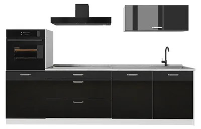 Produktbild von Küchenzeile Vicco R-Line Schwarz Hochglanz/Weiß 280 cm ohne Arbeitsplatte, Model 66504