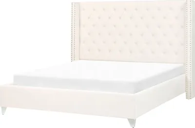 Obrázek produktu pro BELIANI Postel krémově bílá sametové čalounění 160 x 200 cm prošívané čelo elegantní glamour styl