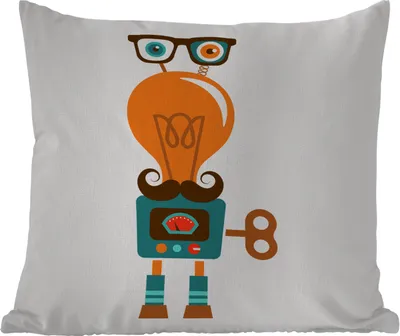 Produktbild von MuchoWow® Outdoor Kissen - Roboter - Brille - Schnauzbart - Kinder - Jungen - 60x60 cm - Wetterfest - Lounge Kissen - Dekoration - Schlaf Kissen
