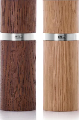 Produktbild von AdHoc MP410 Set Salzmühle und Pfeffermühle Textura 15 cm, Edelstahl | Eiche hell & dunkel