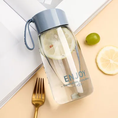 Produktbild von 380 ml Kunststoff Wasserflaschen Transparent Flasche Outdoor Sport Wasser Tasse Wasser Becher Student Tragbare Becher, blau