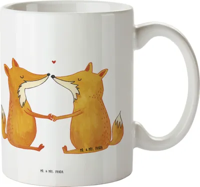Produktbild von Mr. & Mrs. Panda Tasse Füchse Liebe - Weiß - Geschenk, Teetasse, Ehe, Becher, Fuchs, Kaffeetasse, Ehefrau, Pott, Liebesbeweis, Kaffeebecher