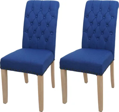 Obrázok produktu pre sada 2 stoličiek do jedálne HWC-O66, kuchynská stolička čalúnená stolička, Chesterfield nity látka/textil ~ tmavomodrá