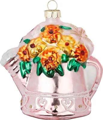 Immagine prodotto di Decorazioni natalizie in vetro: fiori in annaffiatoio, 8 cm, rosa / vari colori