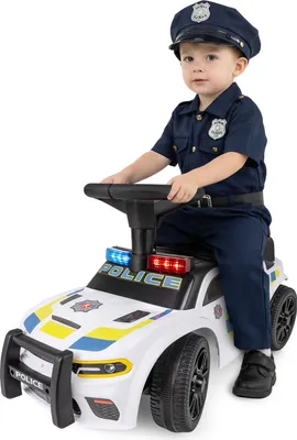 Image de COSTWAY Voiture à pédales Police, véhicule à pédales avec lumières clignotantes, musique, sirène, espace de rangement sous le siège et protection anti-basculement, voiture pour enfants à partir de 1 an + blanc