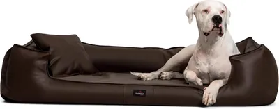 Produktbild von tierlando® Orthopädisches Hundebett GOOFY Kunstleder >>inkl. Matratzenschoner<< - Größe: 110x90cm | Farbe: 01 Braun