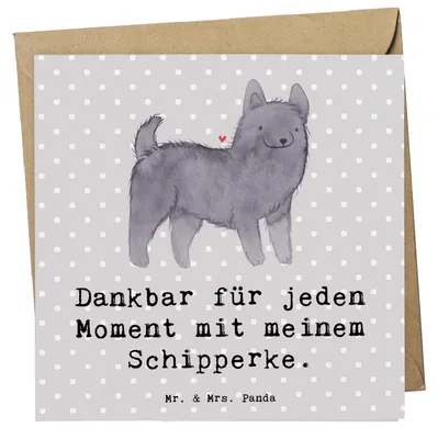 Produktbild von Mr. & Mrs. Panda Grußkarte Schipperke Moment - Grau Pastell - Geschenk, anlasskarte, Belgische Hunderasse, Glückwunschkarte, doppelkarte, faltkarte, Klappkarte