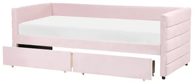 Produktbild von BELIANI Tagesbett Pastellrosa Samtstoff mit 2 Schubladen Lattenrost 90 x 200 cm Modern Glamour Einzelbett Gästezimmer Kinderzmmer Jugendzimmer