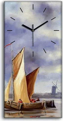 Produktbild von Wandkunst Leinwand Bild Uhr Geräuschlos Kunstdruck 30x60 Gemälde Schiff Fischer - schwarze Hände