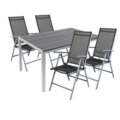 Produktbild von 5tlg Gartengarnitur Aluminium Silber Non-Wood 180x90cm + 4 Hochlehner mit Textilen