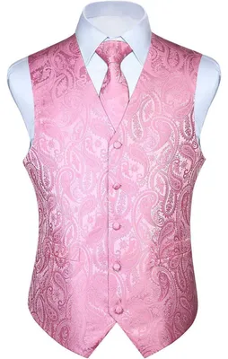 Productafbeelding van Herenset: Vest, stropdas en zakdoek, bloemenmotief, jacquard, roze, maat 5XL