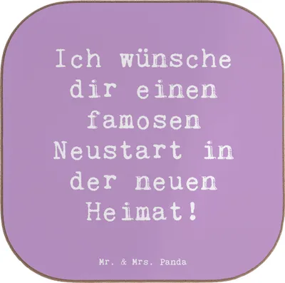 Produktbild von Mr. & Mrs. Panda Tassenuntersetzer Spruch Neustart Umzug - Lavendeltraum - Geschenk, Tischuntersetzer, Untersetzer Gläser, Holzuntersetzer, Stärke, Unterstützung, für
