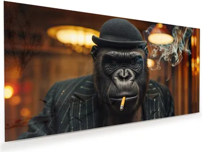 Produktbild von Glasbild 120x60cm in XXL für Wohnzimmer, Schlafzimmer Motiv Rauchender Gorilla
