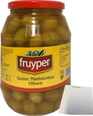 Produktbild von Fruyper Grüne Oliven Mariniert mit Kern (600g Glas ATG) + usy Block