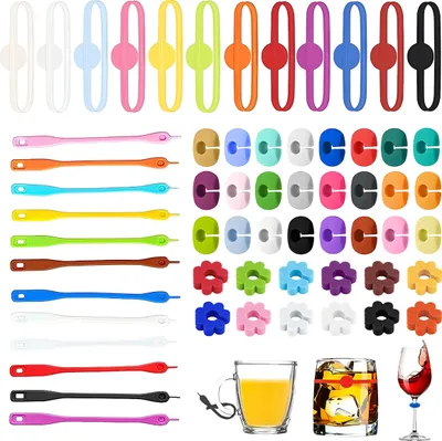 Obrázek produktu pro 60 kusů popisovač na sklo, silikonový popisovač na sklo, popisovač na sklo, skleničky na pití, barevný popisovač na skleničky na víno, opakovaně použitelný popisovač na skleničky na víno, popisovač na skleničky na víno, skleničky na pití, pohárky