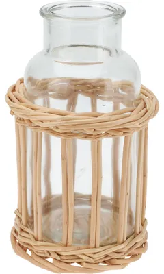 Produktbild von Dekoflasche im rustikalen Natur-Design aus Glas und Weide, Komplettes Set