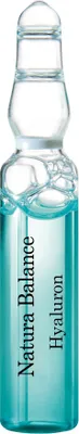 A single glass ampoule containing a blue liquid with bubbles, standing upright against a white background.