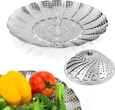 Produktbild von Gemüse-Dampfkorb, hochwertiger Gemüse-Dampfkorb aus Edelstahl – zusammenklappbarer, erweiterbarer Dampfgarer für Töpfe verschiedener Größen (5,5 bis 9,2 Zoll)