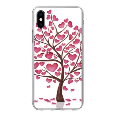Produktbild von MuchoWow® Handyhülle Schutzhülle Hülle für iPhone Xs Eine Illustration eines Baumes mit Herzen Silikon Softcase Handy Hülle - Handytasche