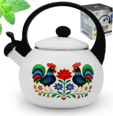 Zdjęcie produktu dla Czajnik Emaliowany 2,2L Meyerhoff Biały Folk Tradycyjny na Gaz Indukcję