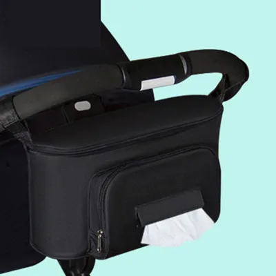 Produktbild von Kinderwagen-Organizer-Tasche, einfarbig, Mama-Kinderwagen-Buggy-Tasche, Korb, Rucksack, Kinderwagenzubehör, Schwarz