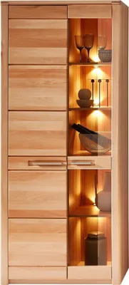 Produktbild von Stauraumvitrine >Nature One< 2 Türen, mit LED, Kernbuche teilmassiv - 85x203x40cm (B/H/T)