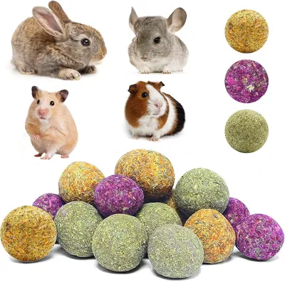 Produktbild von Kauspielzeug für Kaninchen, 12 Stück, Handgemachte Heubälle, Geeignet für Chinchillas, Meerschweinchen