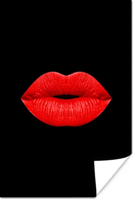 Produktbild von MuchoWow® Poster Lippen - Rot - Schwarz 40x60 cm - Plakate für die Wand - Poster Babyzimmer