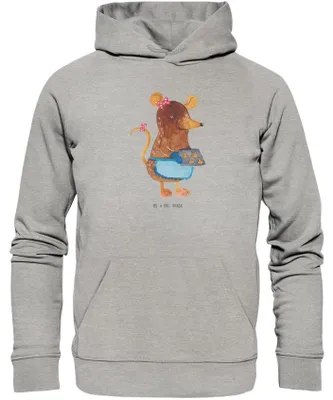 Produktbild von Mr. & Mrs. Panda Kuschelhoodie Maus Kekse Größe XL - Heather Grey - Geschenk, Winter, Kapuzenpullover, Vegan Hoodie, Statement-Hoodie, Pullover, Weihnachtsbäckerei