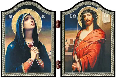 Produktbild von 1402 Deva Maria & Jesus Holz Diptychon Skorbjashhaja Bogorodica I Spasitel Ikone
