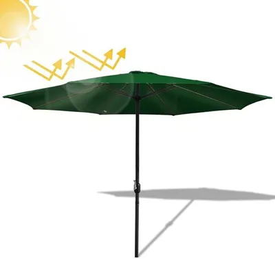 Image de Parasol vert, diamètre 350 cm, avec manivelle. Parasol de jardin, parasol de terrasse, protection solaire, protection UV 50+, aluminium. Parasol à manivelle, parasol de marché, imperméable
