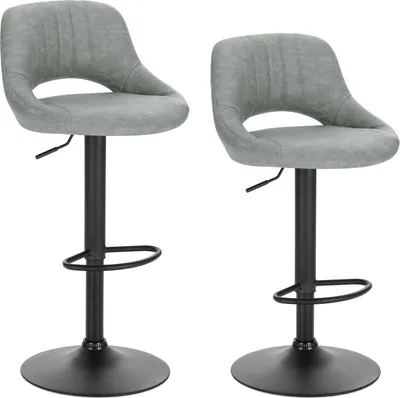 Produktbild von Eugad, Barhocker, Kunstleder, Grau, 2er Set, drehbar, höhenverstellbar, Rückenlehne mit Hohlraumdesign, pflegeleicht, hoher Sitzkomfort, Maße: Gesamthöhe 84-106 cm, Sitzhöhe 61,5-83,5 cm, Sitzfläche 35x42 cm (BxT), Ø Standfuß 41,5 cm, Rückenlehnenhöhe 31,5 cm