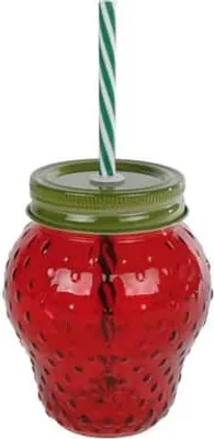 Obrázok produktu pre Pohár na pitie - jahoda - zo skla - 0,45 l - červený/zelený