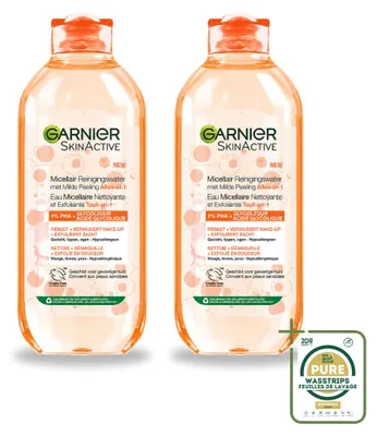 Productafbeelding van 2 x Garnier SkinActive Micellair Reinigingswater Milde Exfoliatie 400 ml - Voorraadverpakking - 2 stuks