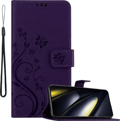 Immagine prodotto di Cadorabo cover per Xiaomi Poco F6 cover in FLORAL DARK PURPLE cover protettiva in design floreale con chiusura magnetica, funzione stand e slot per carte Book Case Cover