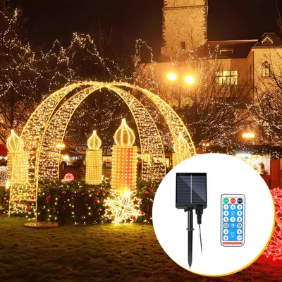 Obrázok produktu pre Jayseuw 50M 500LEDs solárne rozprávkové svetlá 8 osvetlenie model IP44 vodotesné vonkajšie záhradné party vianočné dekorácie teplá biela