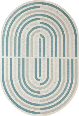 Produktbild von Ovaler Teppich für Innen- und Außenbereich, grün blau beige, Bizzotto Nour
