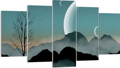 Produktbild von Bild auf Leinwand - Leinwandbild - 5 Teile - Himmel Nacht Illustration - 160x85cm - Wand Bild - Wanddeko - Wandbilder - Leinwanddruck - Bilder - Wanddekoration - Leinwand bilder - EA160x85-4143