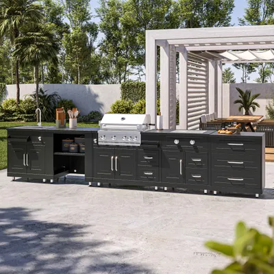 Image de Cuisine d'extérieur 5 éléments dont 2 modules de cuisson - Oviala Memphis
