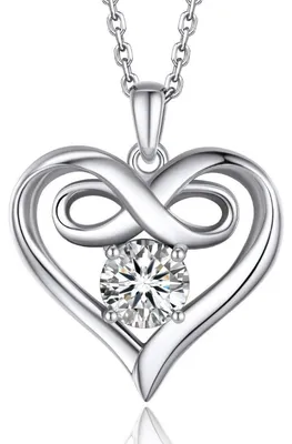 Productafbeelding van Oneindigheidssymbool ketting, dames, 1 karaat moissanite, zilver 925, hartvormige hanger, cadeau