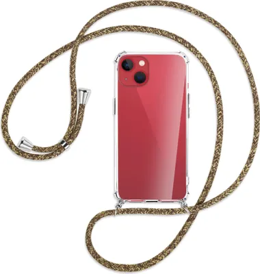 Produktbild von Handykette Backcover-Schutzhülle mit Band (Metall silberfarben) für Apple iPhone 13 - braun+beige