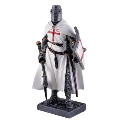 Deko Figur stehender Templer Ritter mit Schild und Axt