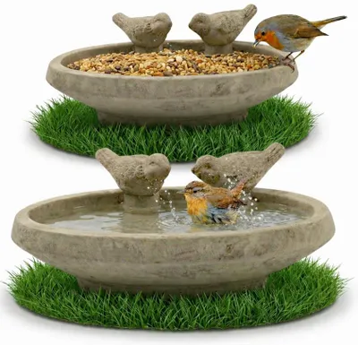 Produktbild von Stephans Möbelbörse Vogeltränke mit 2 Vögeln aus Zement | 27x20 cm Wasserbecken für Vögel | Vogelbad & Gartendekoration