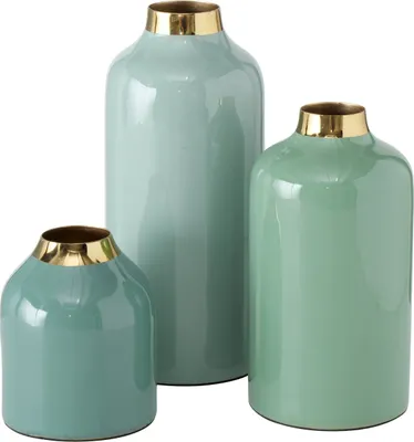 Produktbild von Deko-Vasen mit goldenem Detail, hellblau, 3er-Set