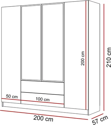 Obrázok produktu pre Šatníková skriňa AUREL 4D2SZ KASCHMIR so zrkadlom