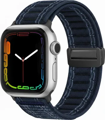 Produktbild von Smartwatch Armband für Apple Watch Series 3 38mm Nylon Textil Band Ersatzband Wechselband Magnetverschluss flexibel atmungsaktiv Blau Dunkelblau