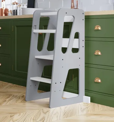 Produktbild von Lernturm für Baby & Kleinkinder, Die besten Sicherheitsmerkmale, Learning Tower aus Holz, Montessori Küchenhelfer, Grau