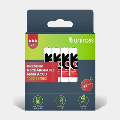 Productafbeelding van Uniross NiMH Hybrio AAA/HR03 1.2V 1000 4 pack